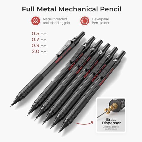 Nicpro 30PCS Black Metal Mechanical Pencil Set in Leather Case, Art Drafting Pencil 0.5, 0.7, 0.9 mm, 2mm Lead Pencil Holders for Sketching Drawing With 16 Tube (6B 4B 2B HB 2H 4H Colors)Lead Refills - color: Black