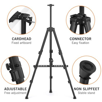 Art Painting Tripod Easel Stand - Portable Adjustable Display Artist Metal Easel with 1 Bag for Tabletop/Floor Painting, Height from 17 to 66 inches, Sturdy for Drawing, Displaying - Black - style: Black
