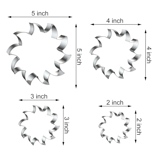 Sun Cookie Cutter Set - 5 inch, 4 inch, 3 inch, 2 inch - 4 Piece Weather Cookie Cutters Shapes Biscuit Fondant Clay Molds - Stainless Steel