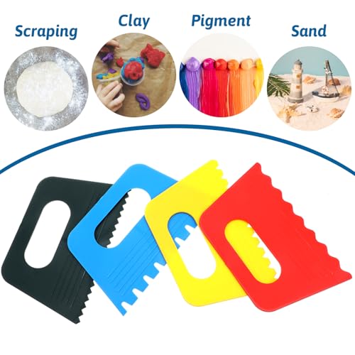 4 Pcs Paint Texture Tools, Plastic Paint Scraper Supplies Kit, Plaster Tools for Texture Art on Canvas Putty Acrylic Plaster Arts Pottery Scraper Tool