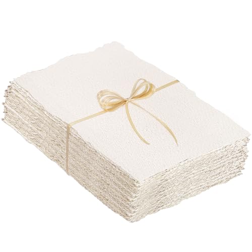 100 Sheets Watercolor Paper 8.5 x 11, 300 GSM Deckled Edge Paper Rough/Textured Handmade Paper for Watercolors, Wedding Invitations, Cards, Crafts - size: 8.5 x 11inch