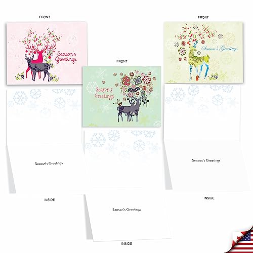 The Best Card Company - 10 Seaon's Greeting Cards with Envelopes - Festive, Fun Assorted Holiday Notecards (4 x 5.12 Inch) - Dandy Reindeer M2938SGG - style: Dandy Reindeer