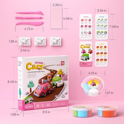 Air Dry Clay Kit for Kids - Pull Back Car Making, 3 Boxes Modeling Clay with Sculpting Tools, Base, Backing Board, Tutorial, Ultra Light & Soft, Non-Toxic & Safe, Creative DIY Arts and Crafts Toys - color: Fun Adventure Park