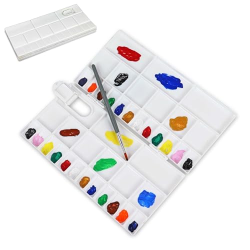 Liquidraw Plastic Paint Palette - 41 Well | Large Folding Mixing & Painting Palette | Thumb Hole for Holding | Suitable for Acrylic, Oil & Watercolor | for Professional Artists, Students & Kids