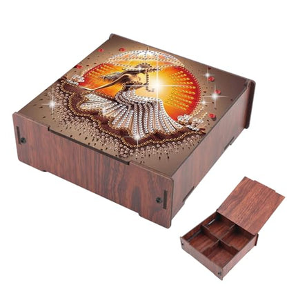 AiYuanzsh DIY Diamond Art Storage Box, Sunset Lady Design Wooden Diamond Painting Case with Flip-Top Lid and 4 Divided Compartments, Desktop Craft, Jewelry and Accessories Supplies Storage Container - color: Sunset Lady