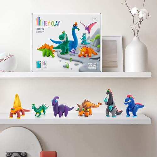HEY CLAY Set - Colourful Modeling Air Dry Clay Kit for Kids 15 cans and Sculpting Tools with Fun Interactive Instructions App - Children 3+ (Mega Dinos) - style: Mega Dinos