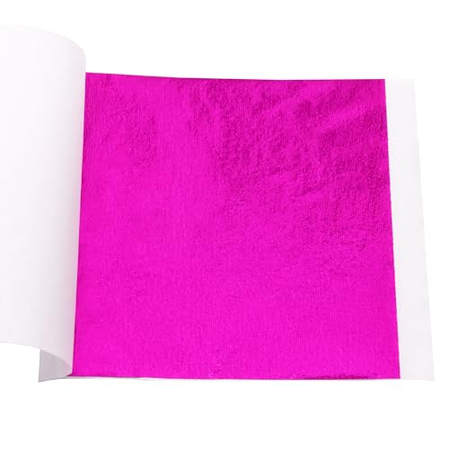 KINNO 100 Sheets Gold Leaf Sheets - Hot Pink Foil Papers Multipurpose for Home, Wall, Frame, Ceiling, Furniture Decoration, 3.15 by 3.35 Inches - color: Hot Pink