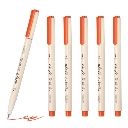 PATIKIL Fineliner Colored Pens, 6 Pcs Orange Felt Brush Tip Fineliner Marker Waterproof Ink Watercolor Coloring Book Art Supplies Set for Artist Journaling Scrapbooking - color: Orange