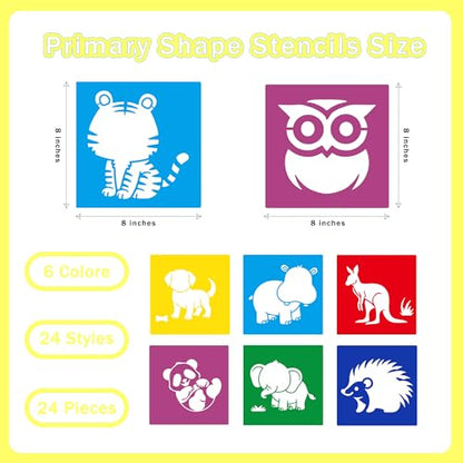 24 Pieces Stencils,Large Drawing Stencils Chalk Template,8 Inches Washable Shape Template Stencils Kit for Crafts,Painting Drawing (Animal, 8 inch) - color: Animal