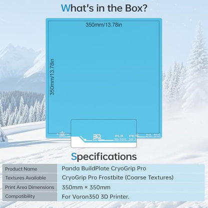 BIGTREETECH BIQU CryoGrip Pro Frostbite for Voron350 3D Printer 350x350MM Cold Build Plate Double Sided Strong Adhesion Spring Steel Sheet Room Temperature Print Upgrade Removable Heated Bed Cover - style: Frostbite(Voron350)