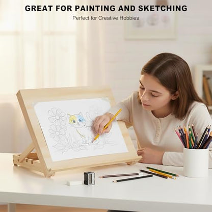 13.8"x11.4" Wooden Tabletop Easel with Paint & Sketch Papers, Masking Tape | Adjustable Art Easel Stand with 3 Angle Settings, Drawing Board for Canvas Painting, Sketching and Book, Tablet Display
