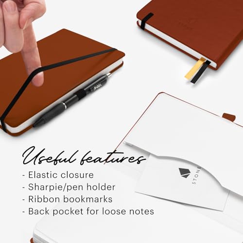 Stone Journal Chef Notebook – 13 × 21 cm Waterproof Paper, 144 Pages, Half Lined & Half Blank, Vegan Leather Hardcover, Kitchen Conversions, Premium Journal (Tan Brown) - color: Tan Brown