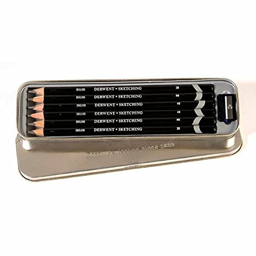 Derwent Sketching Pencils, 4mm Core, Metal Tin, 6 Count (0700836) - size: 6 Count (Pack of 1)