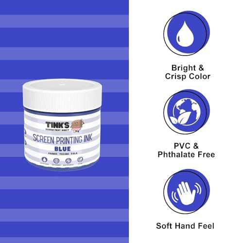 Tinks Screen Printing Ink - Blue - 8oz Water-Based Fabric Ink - Screen Printing, Stenciling, Tote Bags & Fabric Stamping - Non-Toxic, No Harsh Fumes, Soap & Water Cleanup - Made in California - color: Blue
