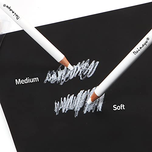 6 Pcs White Charcoal Pencils Drawing Set, Professional Smooth Soft & Medium Sketching Pencil Art Supplies for Drawing, Highlighting, Sketching, Blending