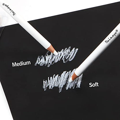 6 Pcs White Charcoal Pencils Drawing Set, Professional Smooth Soft & Medium Sketching Pencil Art Supplies for Drawing, Highlighting, Sketching, Blending
