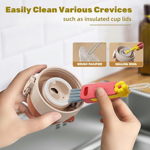 3 in 1 Bottle Cleaning Brush Set, Multifunction Silicone Cup Lid Gap Cleaner, Home Kitchen Crevice Cleaning Tools, Cute Colorful Rabbit，3 Pcs - color: 3pcs Multicolor