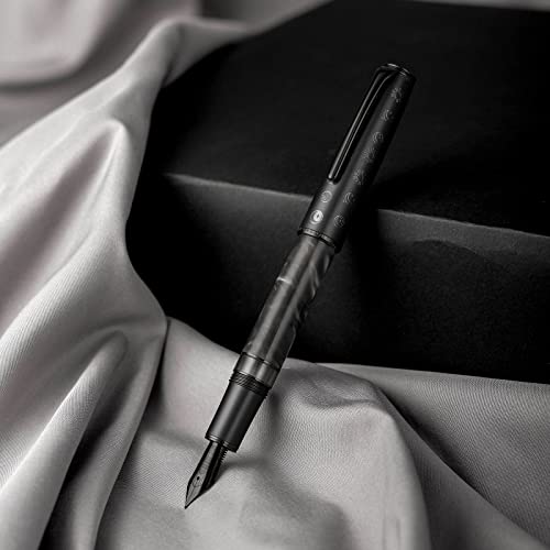 Hongdian N7 Gray Resin Piston Fountain Pen, Iridium Extra Fine Nib Classic Pen Rabbot on Cap Top, Smooth Writing Pen with Metal Box - color: Gray-N7, style: Extra Fine Point