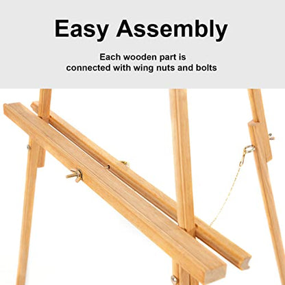 Falling in Art 65" A-Frame Tripod Easel Stand, Wooden Display Easel with Adjustable Canvas Holder, Floor Easel for Wedding Signs, Posters, Paintings, Artwork(Natural) - color: Natural-1 Pack
