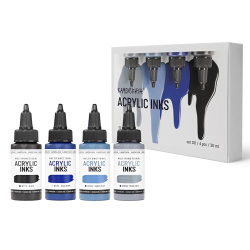 Kamenskaya Acrylic Inks for Artists - Acrylic Ink Set, Color Combination #8-4 pcs. 1 Fl Oz (30 ml) Each - color: Color Combination #8, style: Core Line