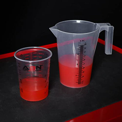 ABN Automotive Paint Mixing Cups - 50 Pack 20oz Plastic Measuring Mixing Cups for Epoxy Resin, Activators, and Thinners - Bonus Mixing Sticks
