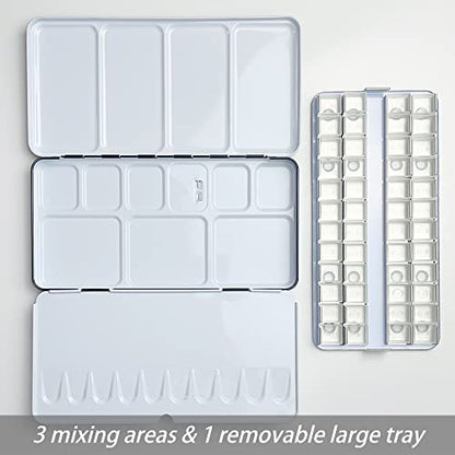 FCLUB Watercolor Palette, 48 Wells and 3 Mixing Areas - Empty Half Pans Watercolor Palette with Lid, Folding Paint Tray - style: Tin with 48 Transparent Half Pans