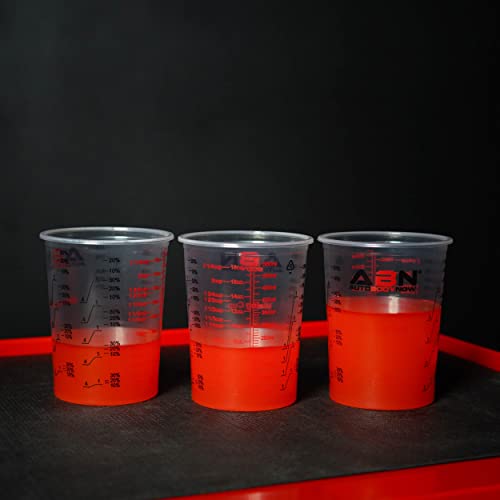 ABN Automotive Paint Mixing Cups - 50 Pack 20oz Plastic Measuring Mixing Cups for Epoxy Resin, Activators, and Thinners - Bonus Mixing Sticks