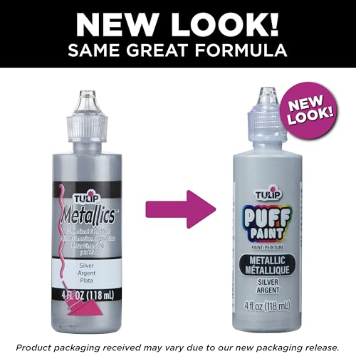 Tulip Puff Fabric Paint Metallic Finish , Permanent Craft Paint for Clothes, DIY Projects, Notoxic, 4 fl oz, Metallic Silver - color: METALLIC SILVER, size: 4 Fl Oz (Pack of 1)