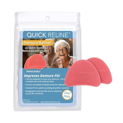 Hard Reline (Boil & Fit) Denture Reliner Kit; for Use with Full or Partial Denture, 2 Denture Reline Pucks Included with Each kit, Remold and Adjust mulitple Times, Zinc-Free, No More Loose Dentures!
