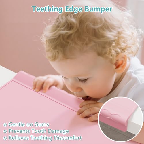 Kids Placemats, Silicone Placemats for Baby & Kids, Baby Place Mats with Teething Edge Bumper, Waterproof Dinning Table Mat, Dishwasher Safe (Pink, 12''×10'') - color: Pink