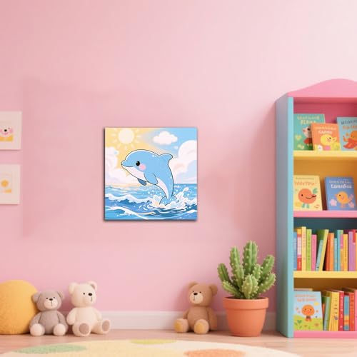 WEMEON Dolphin Paint by Numbers Kit for Kids with Frame and Easel, Easy Paint by Numbers Kits for Kids Ages 4-6, Small Painting by Number for Birthday Gift, Painting Party(10X10inch) - color: DMBK-0010-US(10X10inch)