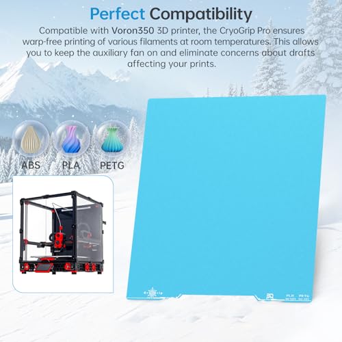 BIGTREETECH BIQU CryoGrip Pro Frostbite for Voron350 3D Printer 350x350MM Cold Build Plate Double Sided Strong Adhesion Spring Steel Sheet Room Temperature Print Upgrade Removable Heated Bed Cover - style: Frostbite(Voron350)
