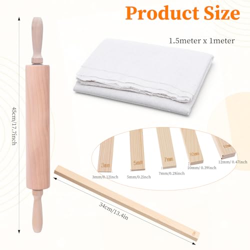 mekueeex 12 Pcs Polymer Clay Tools Set with Bamboo Clay Rolling Pin, 5-Size Guide Rails & Linen Mat - Essential Pottery Tools and Supplies for Sculpting, Pottery Wheel & DIY Crafts
