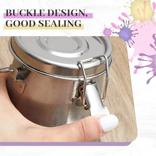 2 Pcs Paint Brush Cleaner Set Stainless Steel Double Dipper Palette Cup Paint Brush Portable Washer Holder for Oil Cleaner Kits(Drum Shape,Medium) - size: Medium