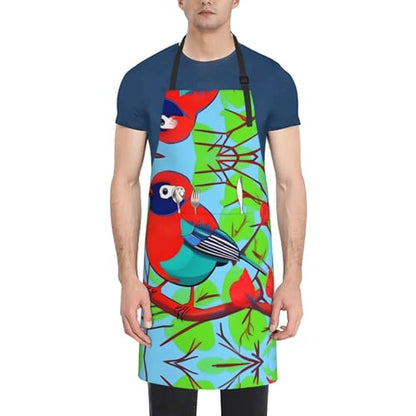Round watercolor painting Heavy Duty Waterproof Apron with Pockets for AdultsResistant Grilling, Gardening, Painting - color: Colorful Birds