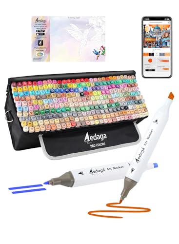 280 Colors Alcohol Markers with Free APP Dual Tip Art Coloring Markers Set | Kickstand Case | Chisel and Fine Tip | Alcohol-Based | Drawing Markers for Adults Artists | Illustration Sketching Painting - color: 280 Colors