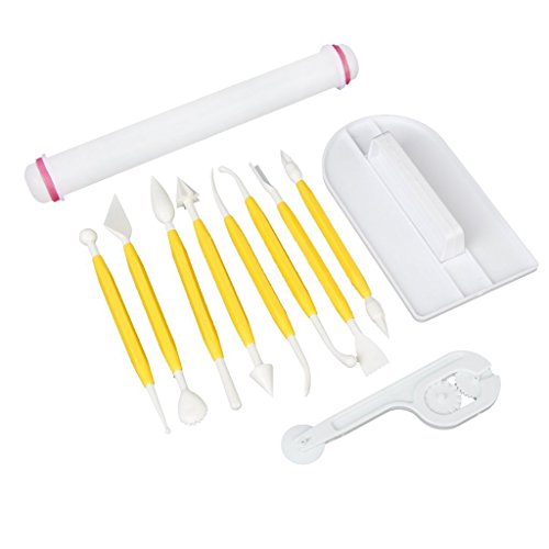 HOSL Fondant Cake Decorating Tools Set 11pcs Fondant Cutters Roller Fondant Smoother & Rolling Pin Flower Fondant Molds Cake Decorating Supplies Kit for Beginners Cake Sculpting & Modeling Tools