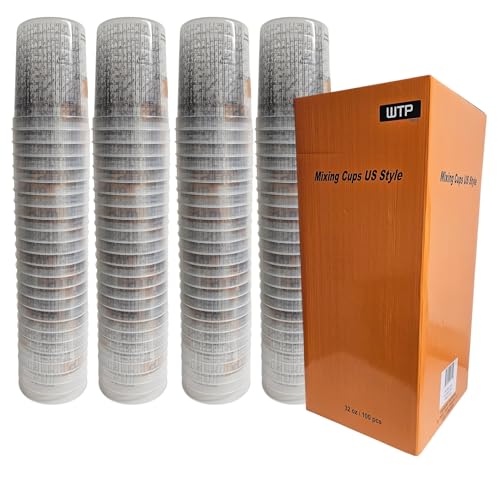 Paint Mixing Cups Quart (32oz) Automotive Marine Boat Mixer Full - Box of 100 Each - Cups are Calibrated with Multiple Mixing Ratios (1-1) (2-1) (3-1) (4-1) (8-1) Box of 100 Cups