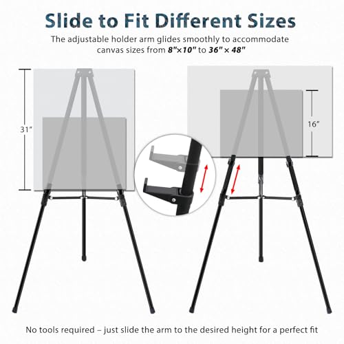 64" Aluminum Telescoping Display Easel, Adjustable Easel Stand for Sign, Portable Black Floor Standing Easels for Artwork, Painting, Posters, Whiteboard, 1PC