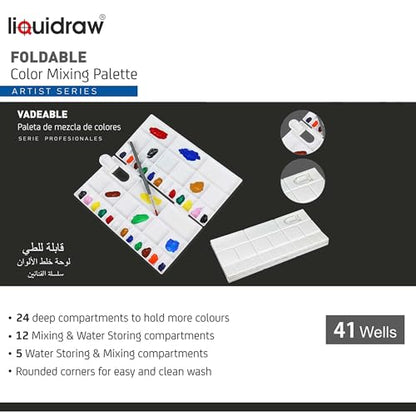 Liquidraw Plastic Paint Palette - 41 Well | Large Folding Mixing & Painting Palette | Thumb Hole for Holding | Suitable for Acrylic, Oil & Watercolor | for Professional Artists, Students & Kids
