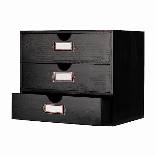 Wooden Storage Box Rustic Desktop Organizer with 3 Drawers Office Desk Accessories Shelf Large Craft Storage Containers Apothecary Cabinet and Chest Jewelry Holder for women(BLACK) - color: BLACK-LARGE03