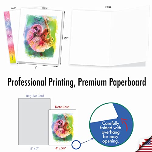 The Best Card Company Animal Assorted Watercolor Blank Greeting Card Box Set - Incl. 10Unique Notecards Designs + Envelopes, Thank You, Invitations- Funky Rainbow Sloth AM6866OCB-B1x10 - style: Funky Rainbow Sloth