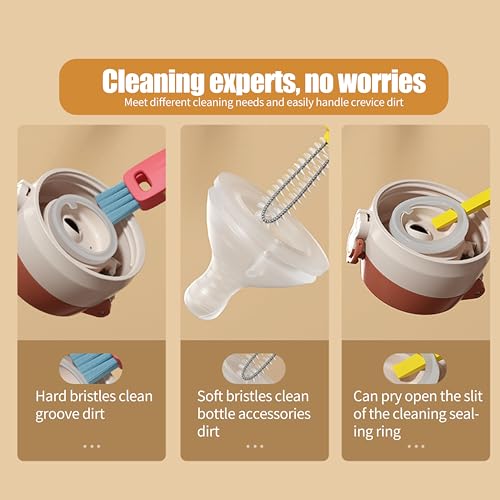3 in 1 Cup Lid Gap Cleaning Brush Multifunctional Bottle Cleaning Brush for Water Bottle Cup Lid Gap for Gaps of Various Containers (Blue Pink(Mushroom)) - color: Blue Pink(mushroom)