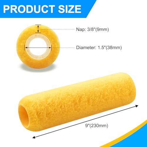 Great Andrew 6 PCS Paint Roller Covers 9 Inch, 3/8" Nap Paint Roller Kit Dense Fibers for Painting Textured Rough Surfaces Fit 9" Paint Roller Frame - size: 6pcs, 9", Yellow