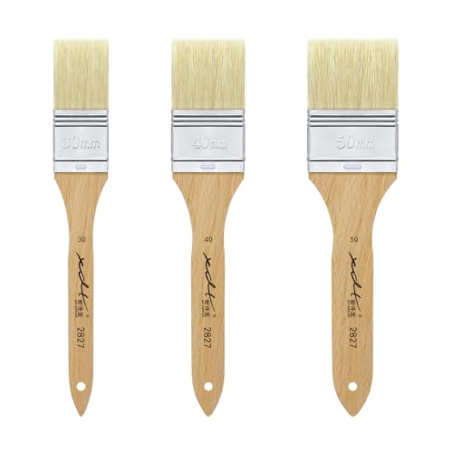 XDT#2827 Hake Artist Paint Brush 3 Piece Set, Hog Bristle Paint Brush for Acrylic Painting, Flat Brushes for Art, Wall and Craft Painting, Acrylic Oil Watercolor - size: Hog 3Pc