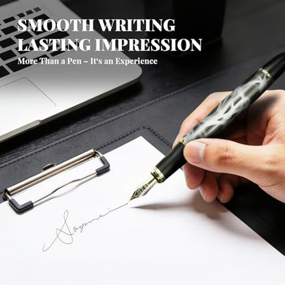 YUNCHUN Marble Fountain Pen for Writing, Refillable Luxury Metal Pens with Ink Pen with 10 Black and 10 Blue Ink Refills, Business Writing Fountain Pen for Men and Women, Marble Black & Red - color: Marble Black & Red