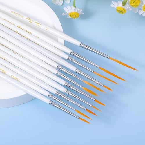 12 Pcs Script Liner Brush Highly Flexible Paint Brushes Extra Long Fine Point Tip Detail Paintbrushes for Model Fingure Watercolor Acrylic Miniature Painting