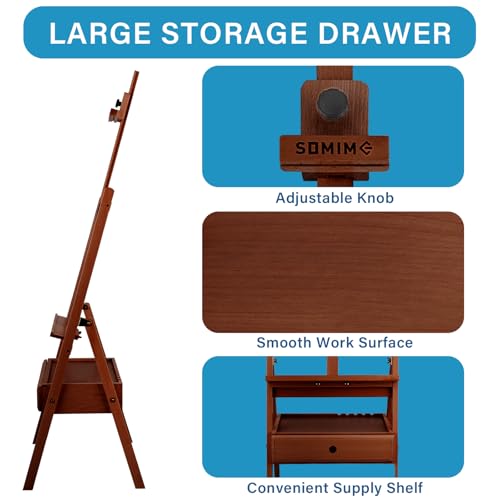 Large Wooden H-Frame Studio Easel, Solid Beechwood Easel Stand with Storage Drawer, Height Adjustable to 35 Inches High, Suitable for Painting, Sketching and Displaying, Walnut - style: Basic Walnut