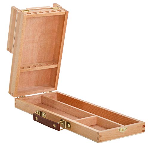 U.S. Art Supply Multi-Function Flip Open Artist Supply Box with Locking Clasps - Wooden Art Box for Artist Supplies, Brushes, Pencils, Erasers, Tool Storage Organizer Case to Protect and Transport