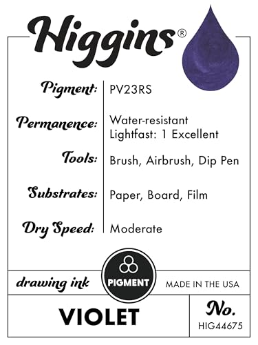 Higgins Violet Pigmented Drawing Ink - for Artists and Students - 1 oz. Glass Bottle (HIG44675) - color: Violet